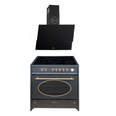 GURARI electric free-standing stove GCH E 912 BL r + GCH 268 BL 9 Prime, retro electric free-standing stove 90 cm / 121L + extractor hood 90cm