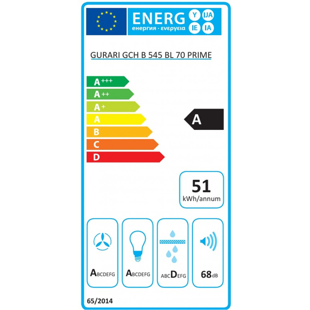 GURARI GCH B 545 BL 70 PRIME – Gruppo aspirante per cappa da cucina nero, 70 cm, 1000 m³/h