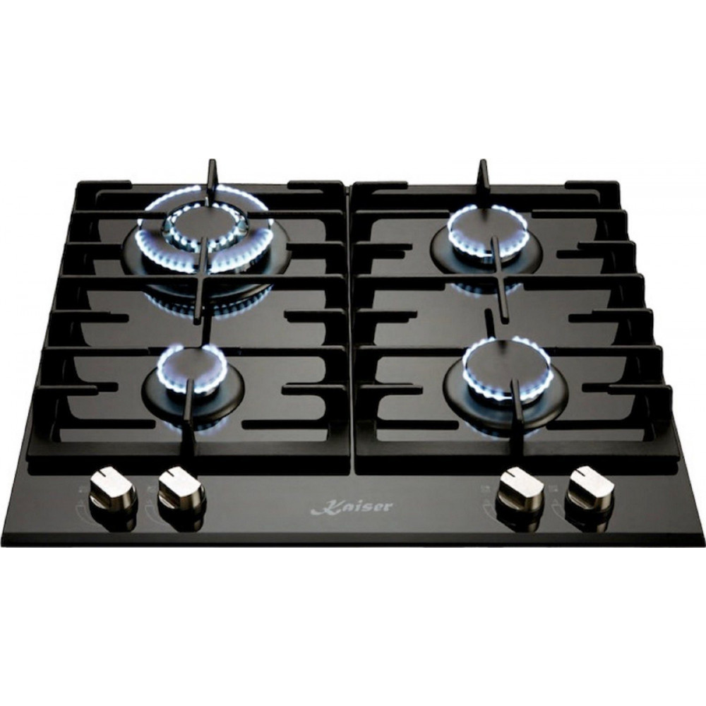 Kaiser KCG 6383 Piano Cottura A Gas 60 Cm Su Vetro Nero – 4 Fuochi, Wok 3,8 KW, Accensione Automatica, Sicurezza Termoelettrica – Metano/GPL